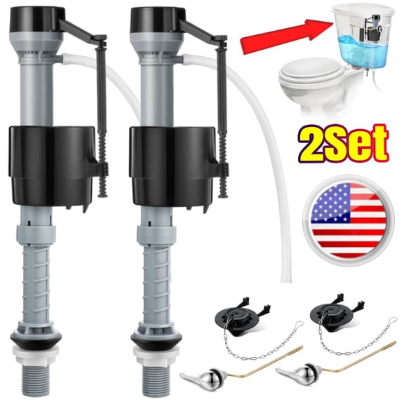 Universal Toilet Flusher Replacement Kit, Fill Valve, 2-Inch Flapper, Side Mount Handle Lever, Water-Saving, Adjustable Toilet Repair Kit Inside Tank