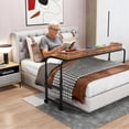 thumbnail image 2 of Winkalon Overbed Desk with Charging Station-Over Bed Table-Adjustable Length/Height with Wheels and LED Light Mobile Queen Size Bed Table Rolling Tray Table for Eating & Laptops, Brown, 2 of 9