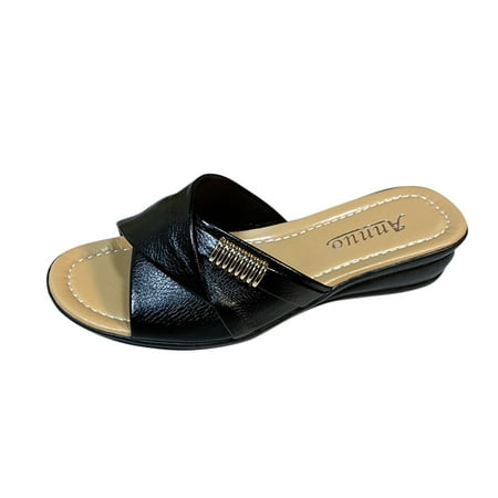 

ZAROYEAX Women Summer Solid Color on Casual Open Toe Wedges Soft Bottom Breathable Slippers Shoes Sandals