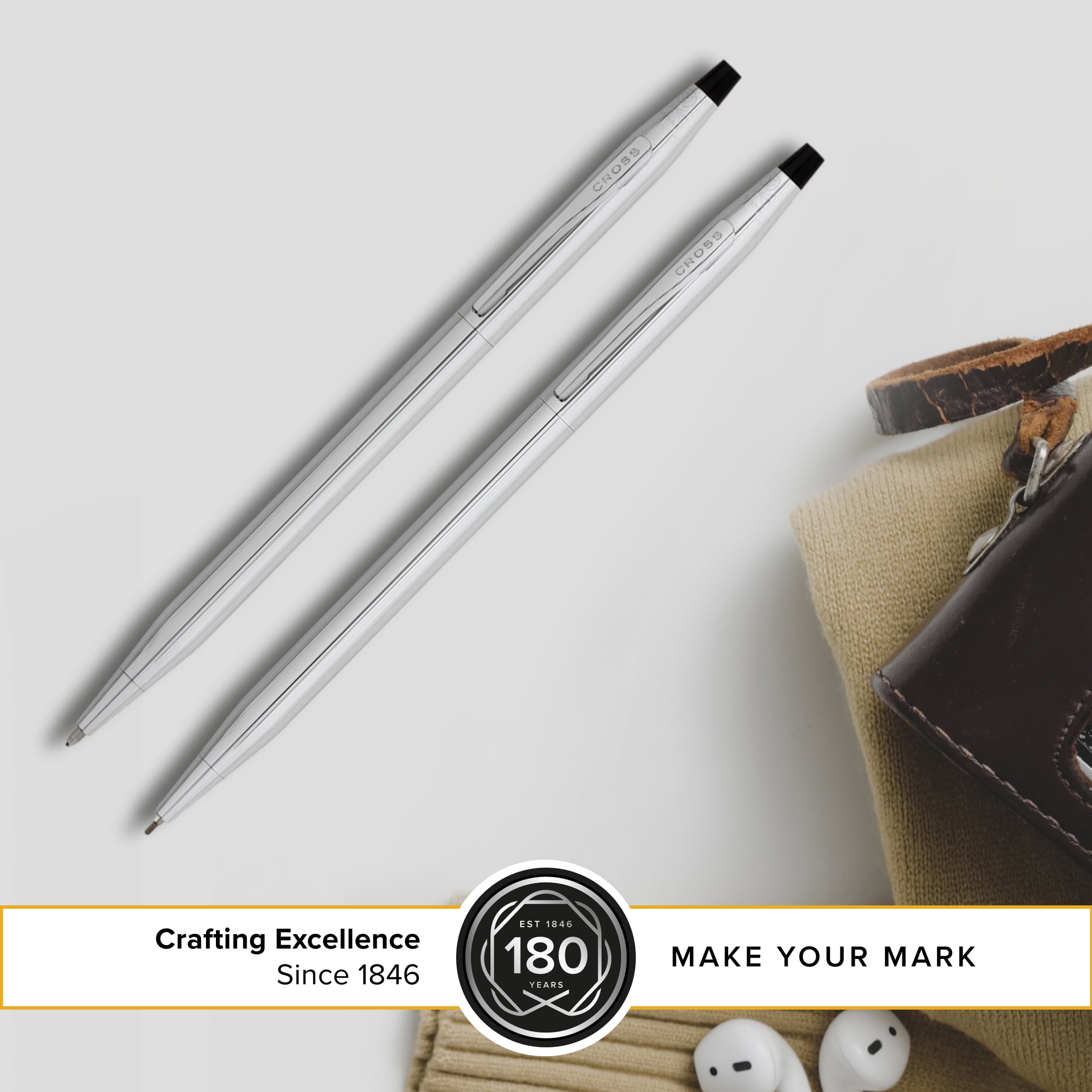 Cross Classic Century Refillable Medium Ballpoint Pen And 0.7mm Pencil Set, Includes Premium Gift Box - Lustrous Chrome