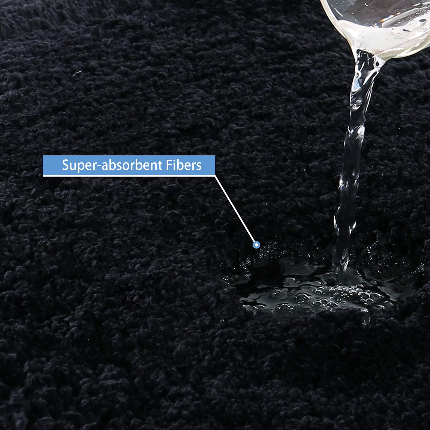 Large Black Bathroom Rugs, 16"×24" Absorbent Shaggy Shower Mat, Microfiber Bath Mats for Bathroom, Luxury Bathroom Floor Mats Rubber Back