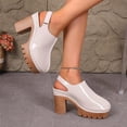 thumbnail image 5 of Women's Closed Toe Block Heel Sandals Solid Color Patent Leather Platform Mules with Adjustable Ankle Strap Non Slip Thick Sole Summer Casual Heels for Women Plus Size Available, 5 of 10