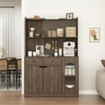 thumbnail image 3 of Hassch Kitchen Pantry Storage Cabinet, 71"H Tall Buffet Cabinet with Charging Station, Freestanding Dining Hutch Cabinet with Microwave Stand and Reeded Glass Doors (Walnut), 3 of 10