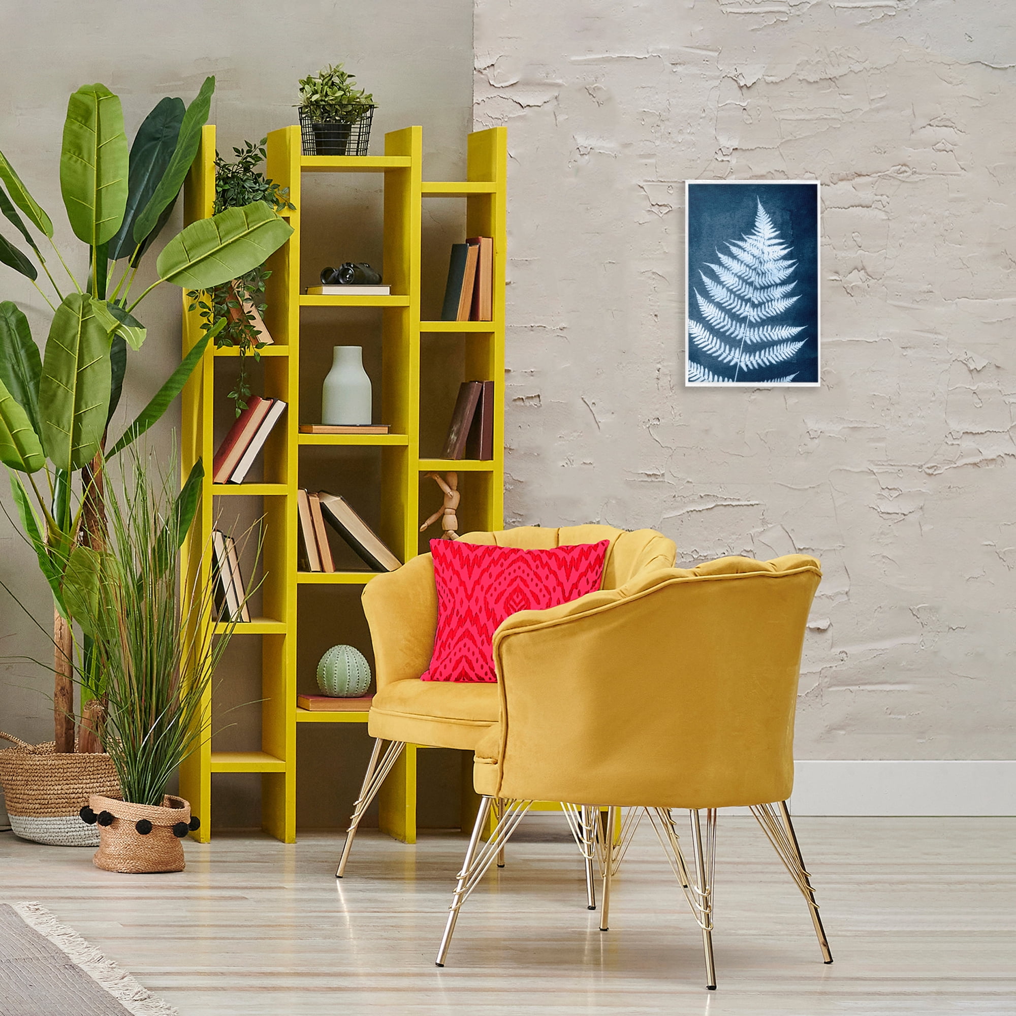 Stupell Industries Blue Natural Fern Botanical & Floral Painting White Framed Art Print Wall Art, 12 x 18