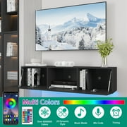 Hommpa Wall Mounted Floating TV Stand with LED Lights Modern Entertainment Center for TVs for up to 65 Media Console TV Unit with Storage Cabinets Black High Gloss for Living Room Bedroom