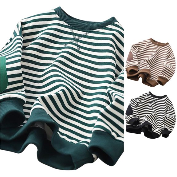 RMGVDSD Girls Black White Striped Crewneck Sweatshirt Loose Long Sleeve Pullover Tops Fall Clothes Kids Classic Stripes Casual Shirts 7-8 Years