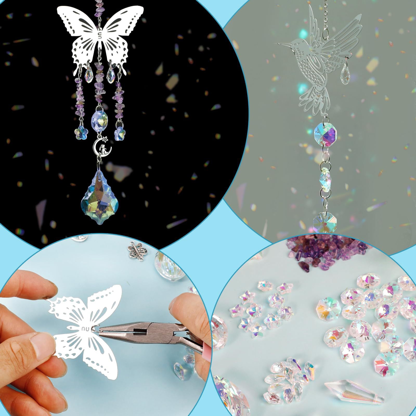 Dalrosia DIY Suncatchers, 400pcs Sun Catchers Making Supplies Kit Art and Crafts for Adults Hanging Prism Sun Catcher with Crystals Rainbow Maker for Indoor Window Home Wedding Garden Christmas Decor