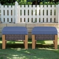 thumbnail image 2 of Gymojoy 2-Piece Brown Wicker Outdoor Ottoman Patio Rattan Footrest Seat Steel Frame Foostool with Removable Blue Cushions, 2 of 7