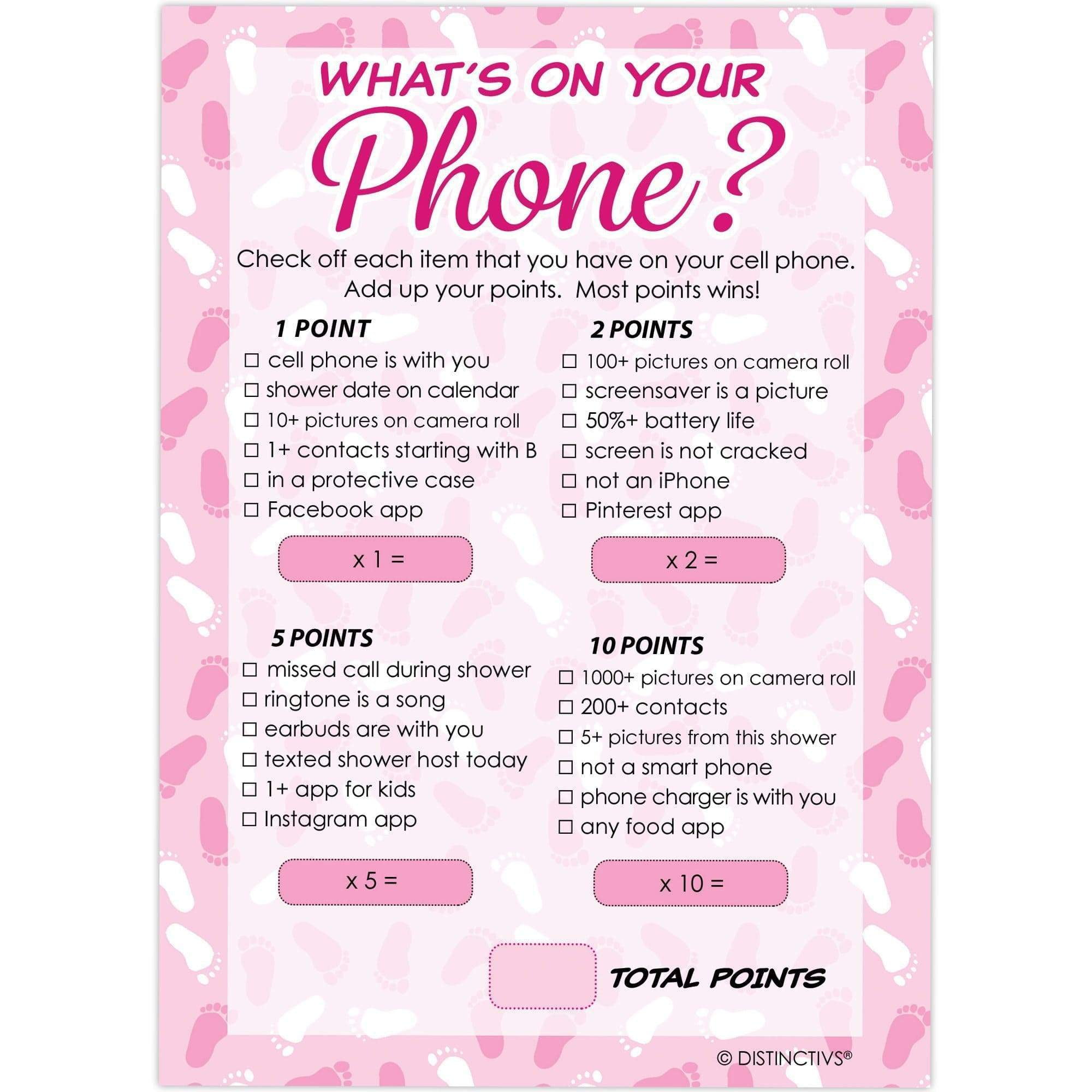 Whats In Your Phone? Baby Shower Game 10/20 Party Players,Unisex Boy Girl mob 