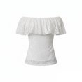 thumbnail image 3 of Uootdi Womens Off Shoulder Tops Ruffle Lace Trim Solid Color Bodysuits Casual Slim Fit Lightweight Soft Comfy Daily Wear Gift, 3 of 7