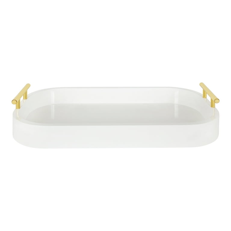 Kate and Laurel Lipton Rectangle Wood Tray Set - 2 Piece - White/Gold