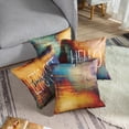 thumbnail image 5 of Set of 4 Blue and Orange Throw Pillow Covers Hello Sunshine Get Snuggle Vintage Abstract Messy Rust Painting Decorative Pillow Cases Home Decor Standard Square 18x18 Inches Pillowcases, 5 of 6