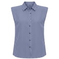 thumbnail image 5 of Feancey Women's Sleeveless Button Down Shirts Striped Casual Collared Work Blouses Loose Fit Dressy Office Tank Tops Summer Trendy Clothes Navy S, 5 of 8