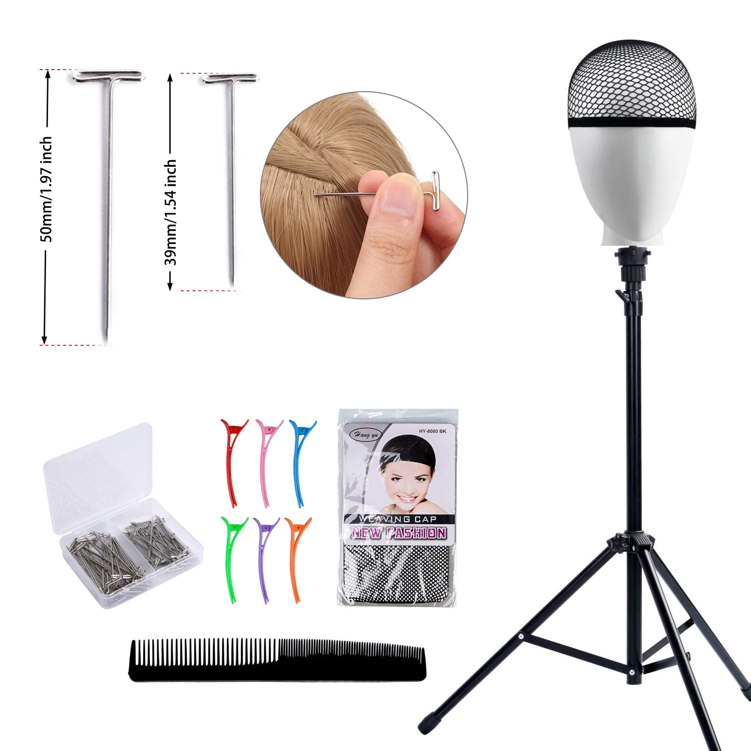 Reinforced Wig Stand Tripod Mannequin Head Stand, Adjustable Wig Head Stand  Holder for Cosmetology Hairdressing Training with T-with Wig Caps, T-Pins,  Comb, Hair Clip, Carrying Bag 