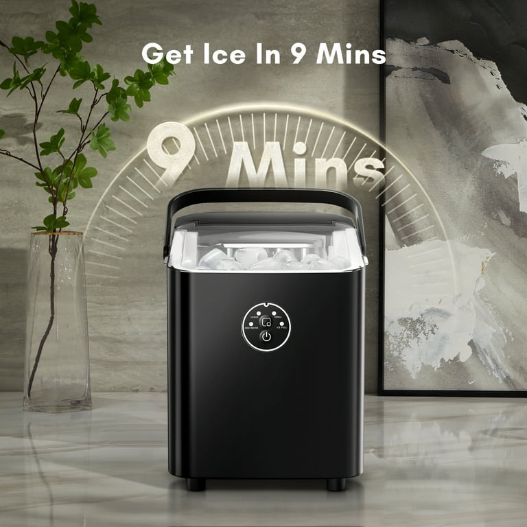 KISSAIR Countertop Ice Maker, Portable Ice Maker Machine with Handle, 26lbs/24H, 8 Bullet Ice Cubes/9 Mins, S/L 2 Size Ice Cube, Self-Cleaning for Home/Kitchen/Office/Party/RV, Black