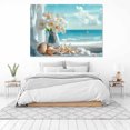 thumbnail image 3 of Mudket Coastal Window Scene with Flowers and Seashells Canvas Wall Art, Floral Nautical Wall Decor, Framed Ready to Hang Artwork for Living Room Bedroom - 12"L x 8"W, 3 of 10
