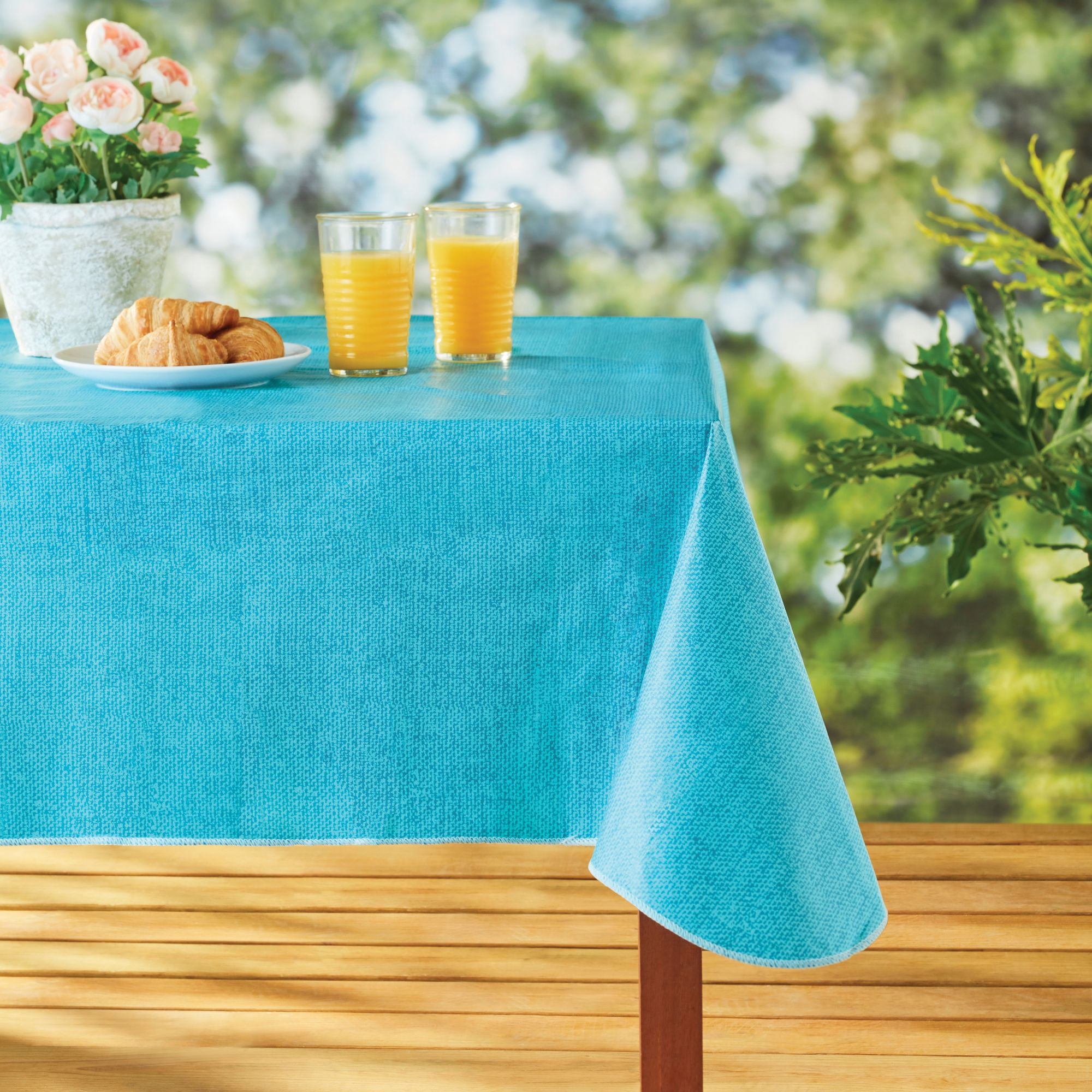 mainstays linen print vinyl tablecloth teal 60x102 walmartcom