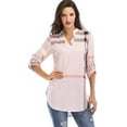 thumbnail image 2 of Women Roll-Up 3/4 Sleeve Plaid Shirt Tunic V Neck Casual Pullover Blouses Tops, 2 of 7