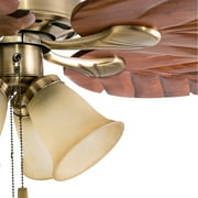 Prominence Home Royal Palm 52 مروحة من النحاس الاستوائي مع 5 شفرات خشبية منحوتة يدويًا ، 4 طقم إضاءة ذراع ، تدفق هواء بعيد وعكسي