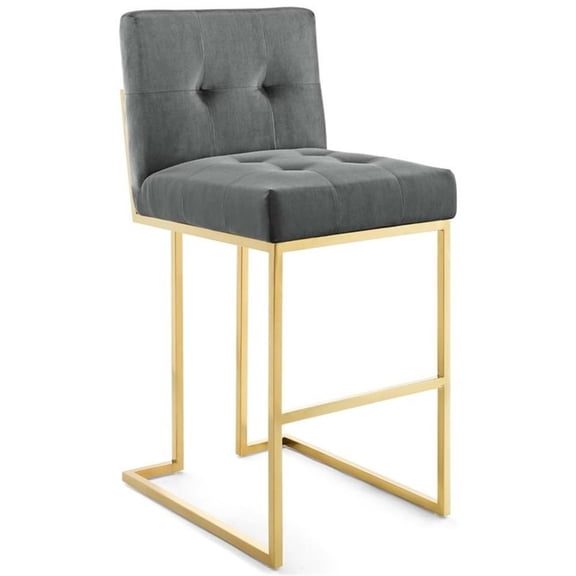 Modway Privy 30" Stainless Steel Performance Velvet Bar Stool in Gold/Charcoal