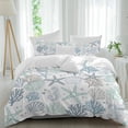 thumbnail image 2 of Aqua Teal Coastal Bedding 3 Piece Duvet Cover Set Queen Size, Summer Beach Starfish Coral Nautical Soft Microfiber Comforter Cover with Zipper Closure & Pillowcases, FadeResistant Quilt Cover, 2 of 9