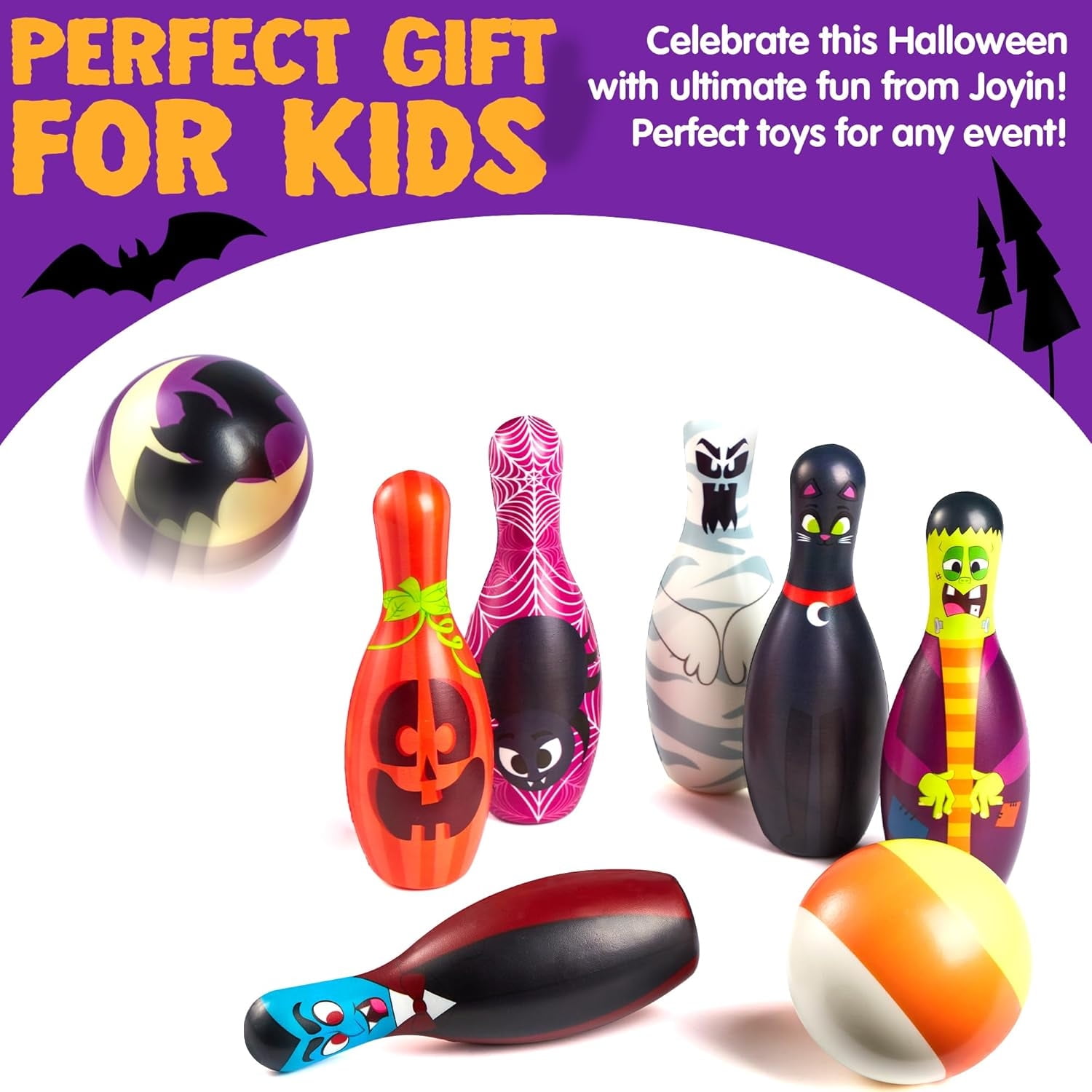 Joyfy Halloween Foam Bowling Set for Kids Toys Party Supplies, Get-Together Party, Game Day Events, Indoor Outdoor Party, Birthday Parties