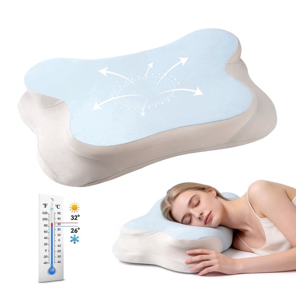 Ergonomic Cervical Pillow, Dual-Height Contoured Neck Support Pillow, Orthopedic Design for Back and Side Sleepers, with Cooling Cover