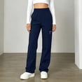 thumbnail image 2 of Womens Cargo Pants High Waisted Straight Leg Casual Summer Trousers Elastic Waist with Zipper Pockets for Work Daily Wear Travel,Blue,L, 2 of 7
