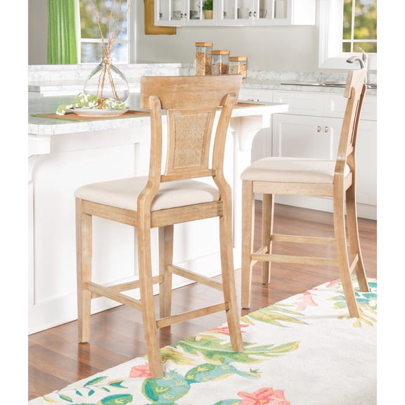 Contemporary Home Living Wooden Woven Back Bar Stools - 43" - Brown and Beige