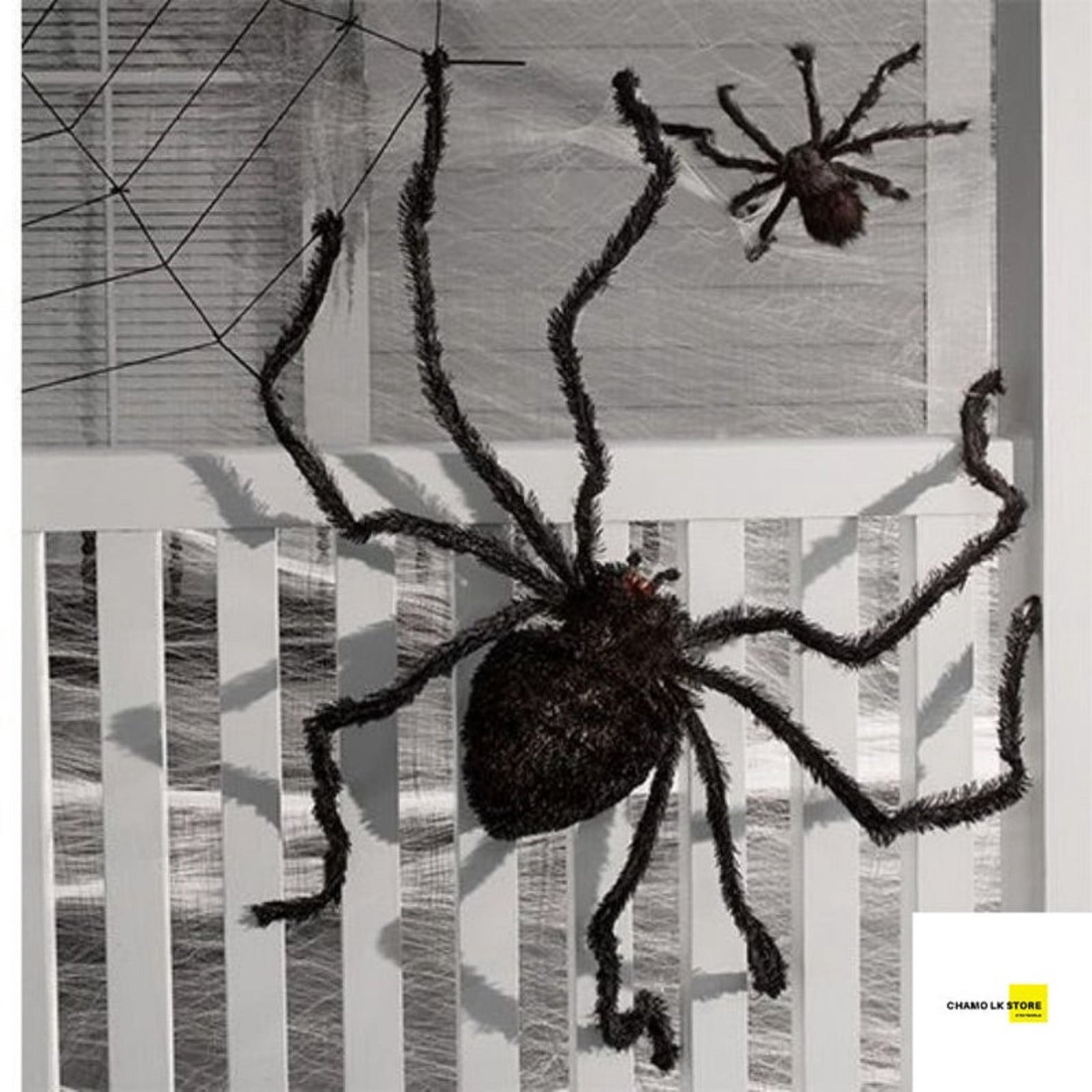 QBSM 2 Pcs Realistic Giant Hairy Spider Props - 49.2" & 35.4" Large Fake Spiders For Halloween Decor