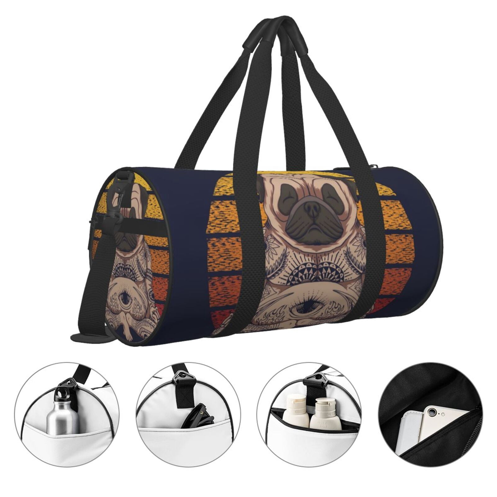 Vsdgher Pug dog Yoga 45L Foldable Duffel Bag, Sports Gym Bag,Overnight Bag, Portable Weekender Bag for Airplanes