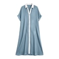thumbnail image 5 of Mgmyaa Women's Summer Casual V-Neck Short Sleeve Long Dress, Contrast Button Down Shirt Dress with Side Slits, Loose Fit Maxi Length for Beach Vacation, 5 of 9