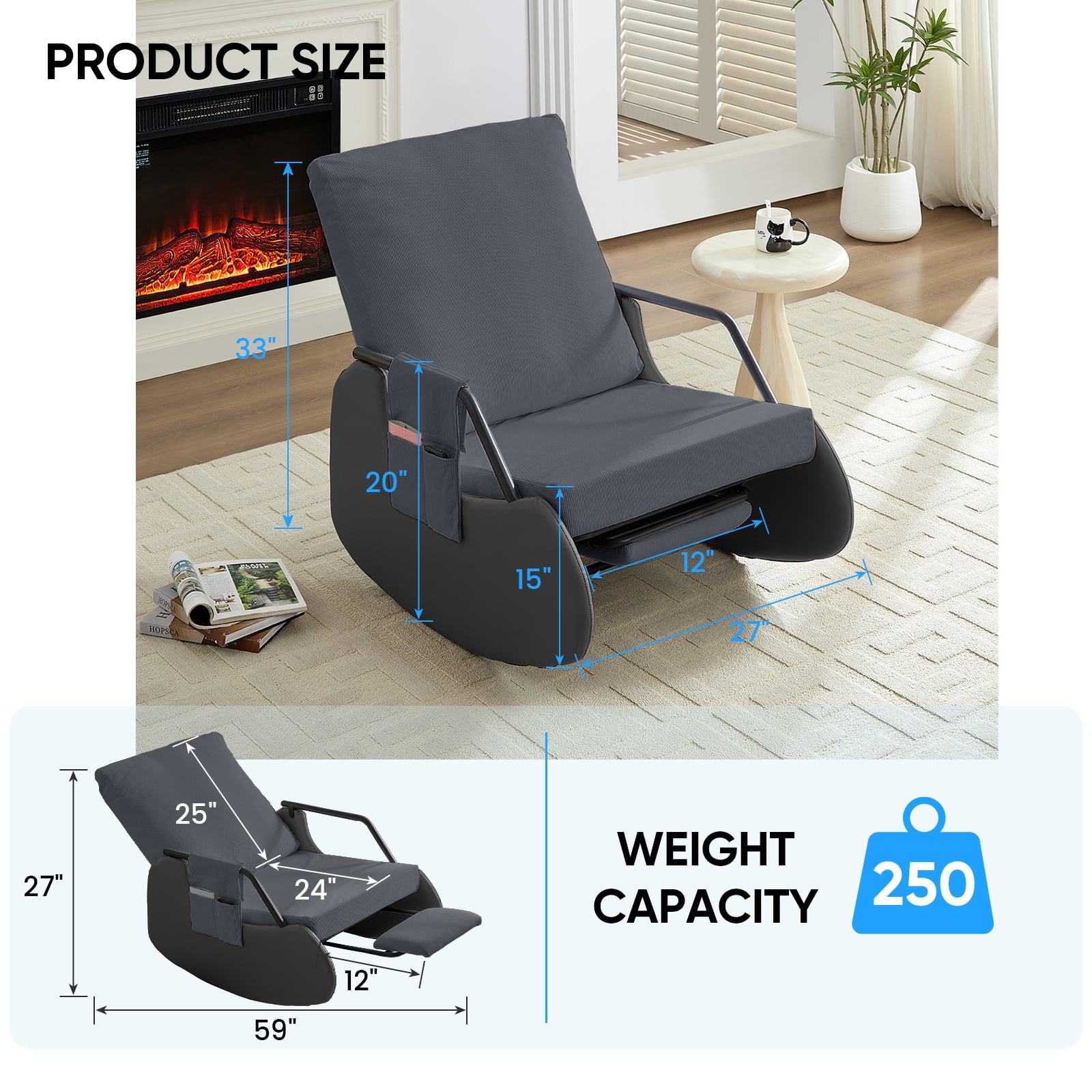ZAFLY Rocking Accent Chair, Glider Reading Chair with Footrest, Comfy Corduroy Single Sofa for Living Room/Nursery/Bedroom - Gray