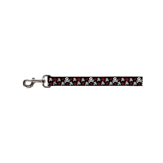White Skulls and Cross Bones Red Stars on Black Fun Animal Pet Dog Cat Leash