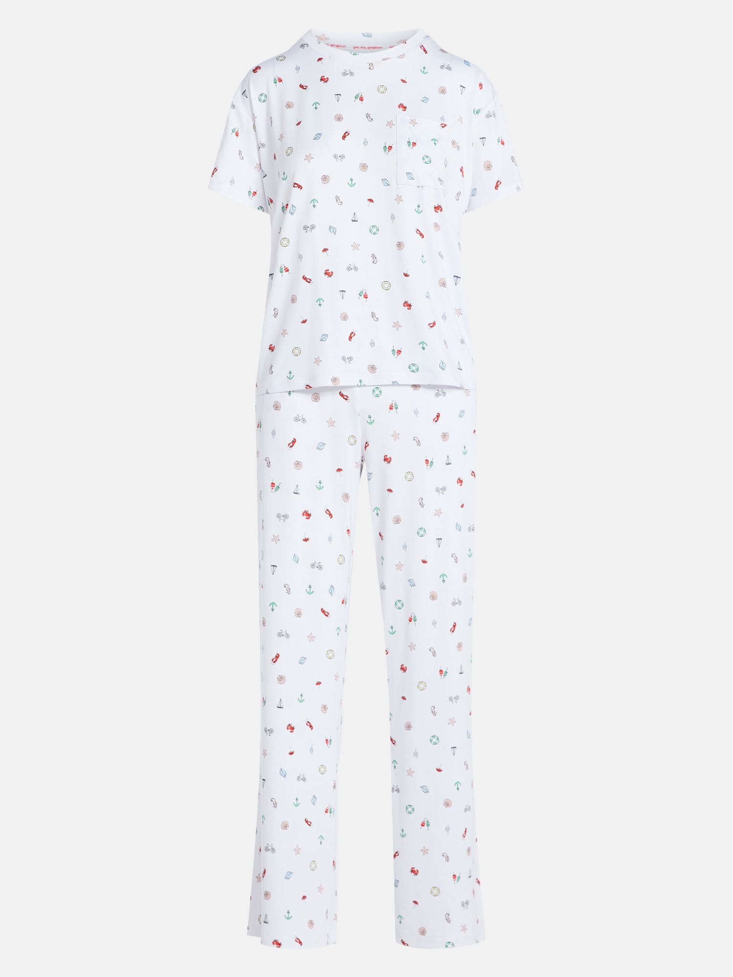 Joyspun Women's Dreamy Soft Collection Short Sleeve Sleep Top and Open Leg Pants Pajama Set, 2-Piece, Sizes XS-3X