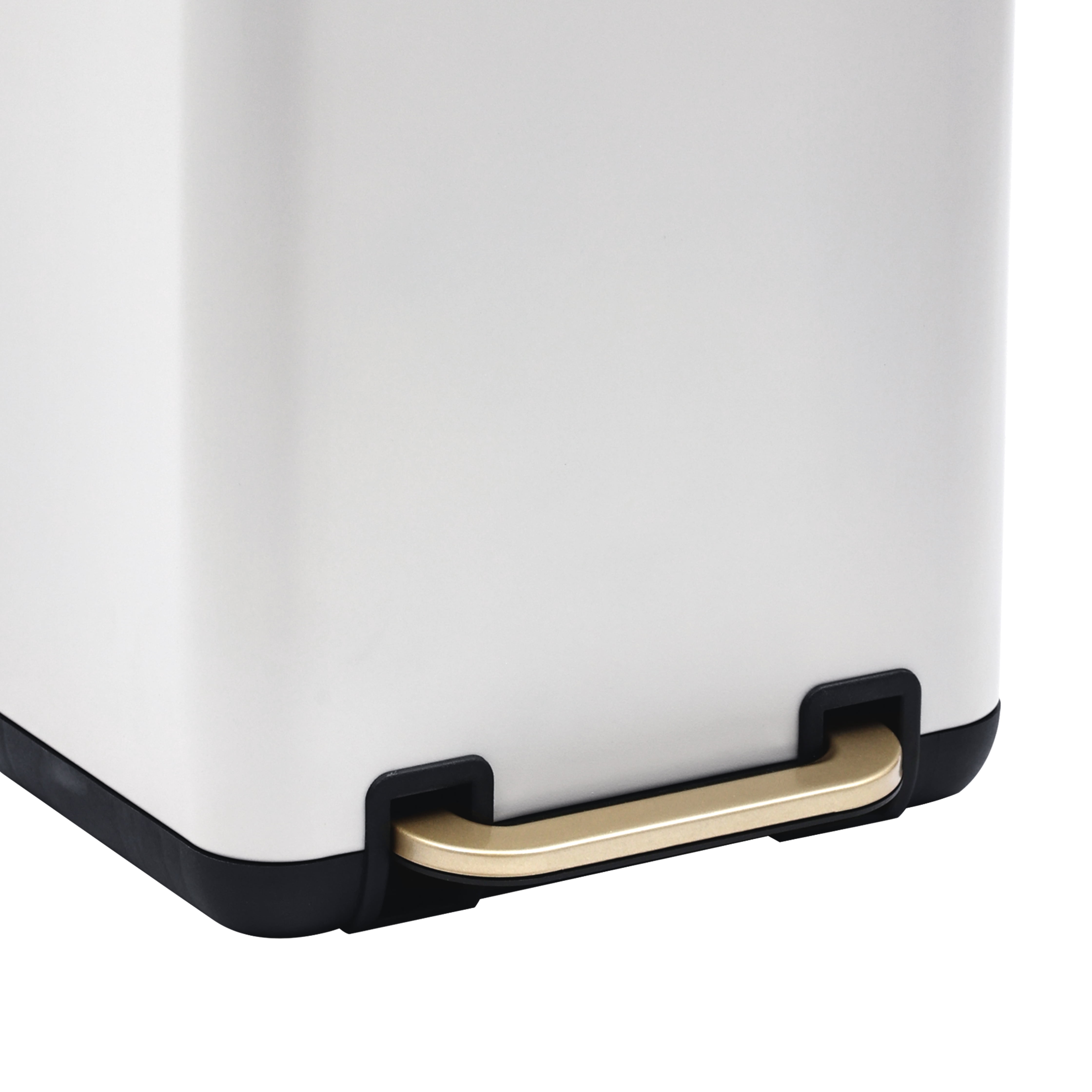 SunnyPoint 6 Liter / 1.58 Gallon Trash Can with Plastic Inner Buckets; Rectangle Bathroom, Office, Kitchen, and Bedroom Step On and Slow Close (WHT+Gold)