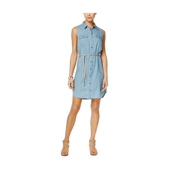 GH Bass & Co. Vestido camisero con lazo en la cintura para mujer, azul, pequeño