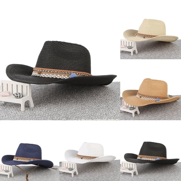 Sales Today Under $5 Navy Cowboy Hat GIJNRIUIUA Belt Cap Wide Riding Hat Western Men Leather Brim Hat Cowboy Women Retro Baseball Caps Visor Hats