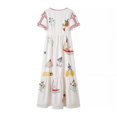 thumbnail image 5 of HH TRAF Vestido largo estampado de manga corta con cuello redondo y plisado para mujer, vestido de verano a la moda para vacaciones, vestido de calle hasta los tobillos, 5 of 5