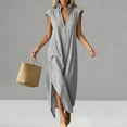 thumbnail image 5 of Women's Ruffle Collar Dresses Sleeveless Maxi Dress with Pocket Breathable Casual Boho Summer Vacation Dress Gray S, 5 of 8