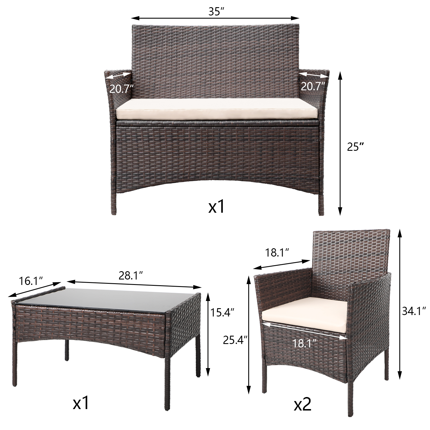 Lacoo 4 Pieces Outdoor Patio Furniture Sets Rattan Chair Wicker Set for Backyard Porch Garden Poolside Balcony - image 3 of 5