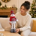 thumbnail image 5 of Christmas Plush Snowman Figurine with Retractable Telescopic Legs, Standing Xmas Holiday Decor Ornament, Festive Party Gift Doll, 5 of 7