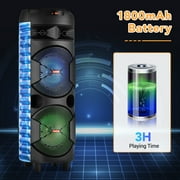 CURUK Dual 8 Woofer Bluetooth Portable Speaker Mic, RC, Handles & Wheels, Black,