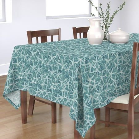 

Cotton Sateen Tablecloth 90 Square - White Starfish Caribbean Ocean Nautical Coral Reef Swim Print Custom Table Linens by Spoonflower