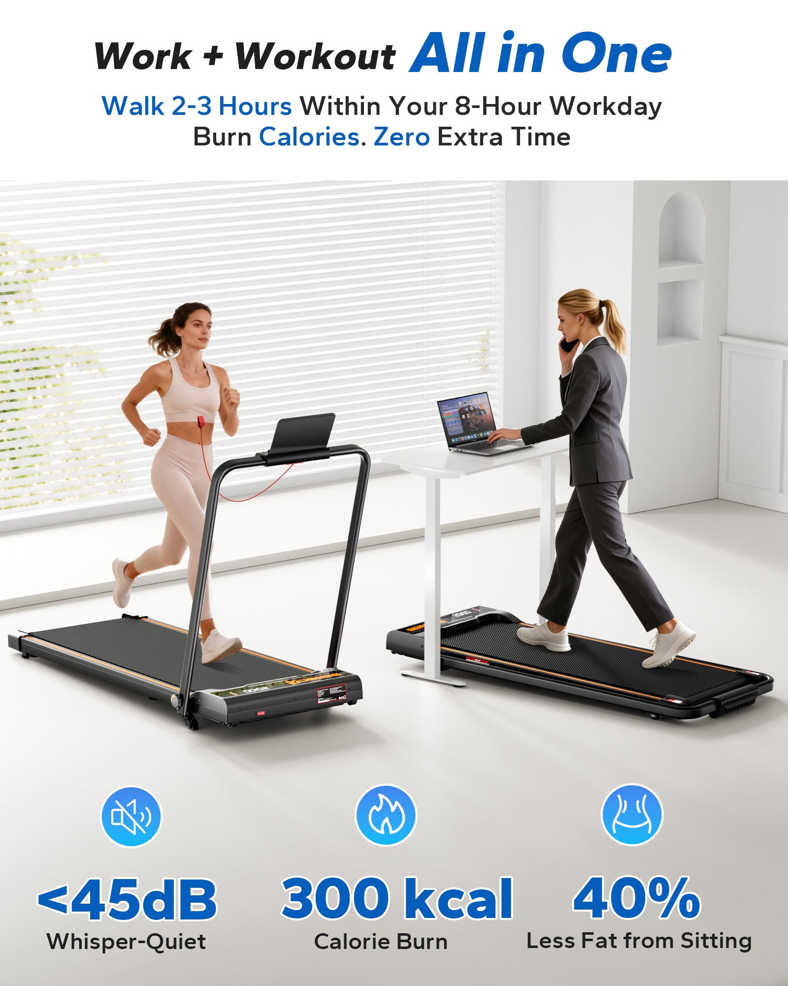 BEROCA Foldable Treadmill with Handle, 3HP Small Treadmill for Small Space Home Office, 300 lbs Under Desks Walk Pad with Handle Incline APP 3 Colors Lights
