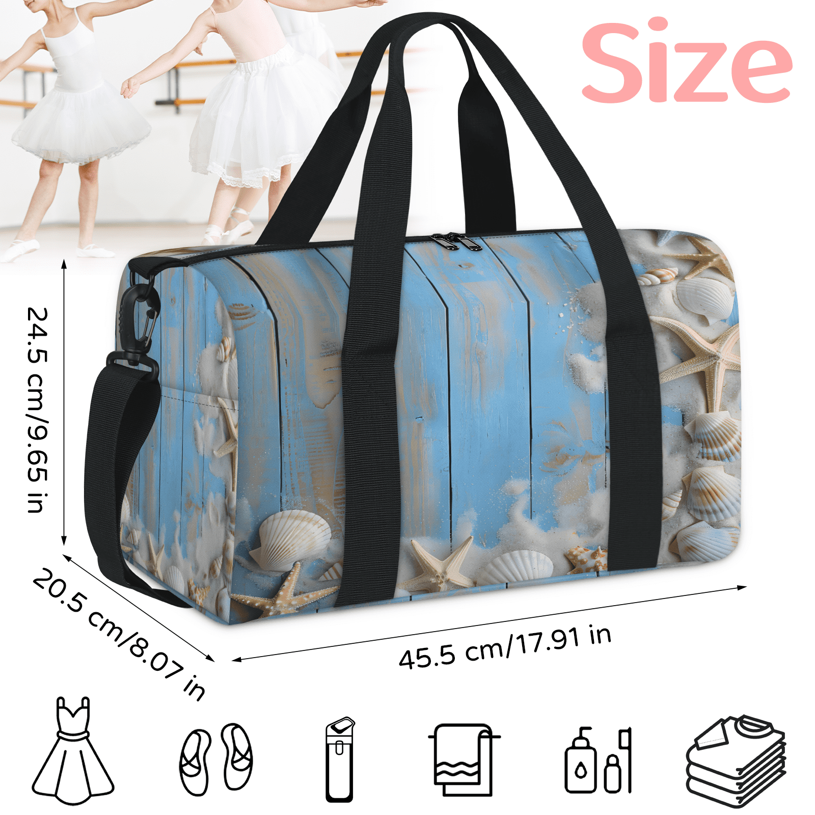 Herdesigns Beach Theme Travel Duffle Bag Sports Yoga Weekender Overnight Carry on Workout Bags Lightweight Waterproof Gym Tote Bag for Women