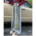 thumbnail image 3 of SonxaHe Big Girls Jeans Straight Leg Elastic Waist Denim Pants Kids Love Prints Baggy Fashion Jeans Yellow,Sized 13-14, 3 of 3