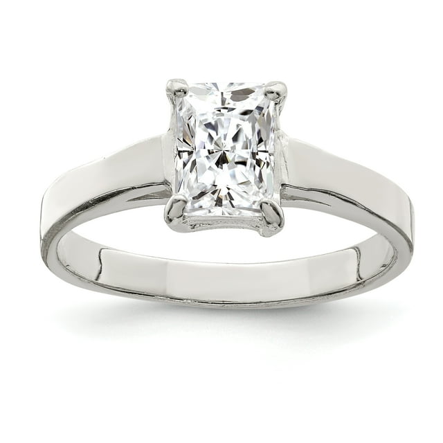 925 Sterling Silver Solitaire Emerald Cubic Zirconia Ring