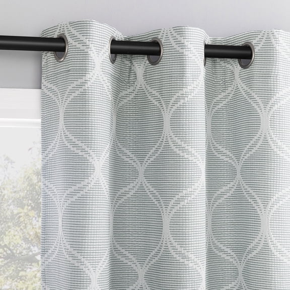 Sun Zero Tikal 2-pack Woven Ogee 100% Blackout Grommet Curtain Panel Pair, 37"W x 84"L, Light Blue