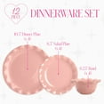 thumbnail image 6 of Paris Hilton Heiress Collection 12-Piece Stoneware Dinnerware Set, Plates & Bowls Dish Set, Service for 4, Microwave & Dishwasher Safe, Rose Pink with Scalloped Ruffle Rim, 6 of 8